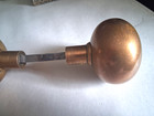 Vintage Heavy Old Bulbous 2-1 2 Plain Brass Door Knobs W 1 4 Inch Iron Spindle