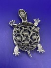 Silver Tone Tortoise Rhinestone Brooch Pin 