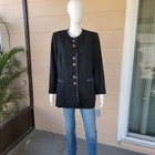 Vintage 60s Collarless Black Blazer Padded Decorative Buttons Women Size L xl