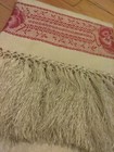 Antique Damask Linen Red   White Fringed Show Towel 35x23    With 4  Fringe