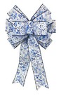 Handmade Large Blue And White Flower Pattern Bow For Wreath 10 X 16 In 