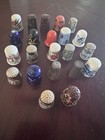 Vintage Thimbles Lot Of 22  Porcelain  Pewter  Taiwan  Wooden Metal Preowned