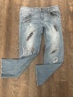 Women s Boho Denim Jeans   Ripped   Embroidered Feathers  32   Waist  Inseam 25