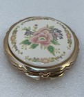Floral Porcelain   Gold-tone Compact Powder Mirror     Made In Japan    