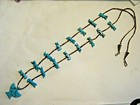 Vintage Navajo Handmade 29  Turquoise Foxes Eagle Heishi Sterling Clasp Necklace