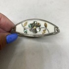 Vintage Silver Bracelet Alpaca Mexico White Floral Hinged Inlay Abalone