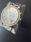 Michael Kors Women   s Silver Tone Bracelet Watch Gold Gem-set Bezel Date