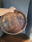 Large Wood Bowl 18  Dia Rustic Primitive Dough Hand Carved Repaired Cottage Ooak