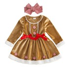 Toddler Baby Girl Christmas Outfit Gingerbread Long Sleeve Dress Headband Set