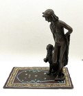 Antique Vienna Austrian Bronze Signed Bergman Nude Woman   Panther On Rug