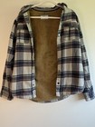 Jetty Mens Sherpa Lined Flannel Shirt Jacket Grey Black Plaid Size M