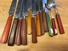 12 Pc Vtg Bakelite Art Deco Flatware Silverware Butterscotch Red Green Handles