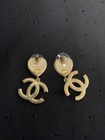Chanel Gold Pearl Heart Cc Charming Dangle Drop Earrings