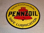 Vintage Pennzoil Safe Lubrication Pennsylvania Oil 12  Porcelain Metal Gas Sign 