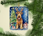 Airedale Terrier Christmas Reindeer Porcelain Ornament Dac7715co2