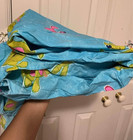 Kids Single Bed Skirt Valence   Sky Blue With Pink Green Dog Print Childrens