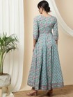 Sky Blue Floral Printed Cotton Anarkali Kurta Indian Pakistani Kurti