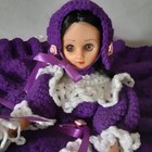 Vintage Crochet Bed Doll Purple   White Black Hair Large 24  Wide Handmade