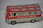 Vintage  Japan Tin Litho Friction Armored Car Savings Bank  look  With Alarm