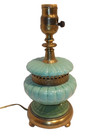 Vintage Mid Century Modern  Turquoise   Green Glazed   Brass Ceramic Lamp