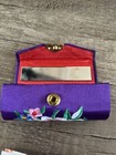 Purple Satin Embroidery Lipstick Case Holder W  Mirror