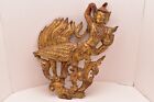 Atq Burmese Carved Gold Gilded Wood Wall Panel Temple Kinnara God Myanmar Burma
