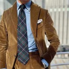Brown Corduroy Suit For Men Two Button Jacket Pant Sets Best Man Gift Tailored 