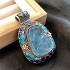 Vintage Filigree Aquamarine Pendant Fish Design Handmade Jewelry Retro Ethnic 