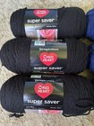 Red Heart Super Saver Yarn Lot 6 Skeins Black Navy Blue 7oz Worsted 4 Ply New