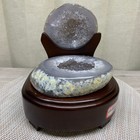 1 9lb  Natural Agate Treasure Basin Geode Crystal Cluster Specimen With Wooden B