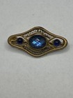 Antique Victorian Gold Gilded Brass Czech Bohemia Blue Glass Pin Brooch