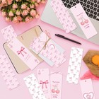 12 Pcs Pink Bow Paper Bookmark With Ribbon Coquette Cherry Page Marker Gift