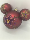 Rare Disney Mickey Ears Ornament Filigree Flowers Glass Glitter Gems Red Purple