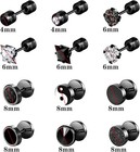 12 Pairs Stainless Steel Stud Earrings For Men Hypoallergenic Cz Screw Back