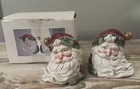 Vintage Ceramic Santa Head Salt And Pepper Shakers Mint In Box - Rare Find