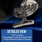 Stainless Steel Jewish Menorah Dangle Drop Earrings Hanukkah Judaica Gift