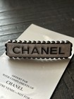 Chanel Hair Clip Barrette White Silver Enamel Rectangle Gwp