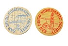 1955 San Diego  California Wooden Nickel Token - San Diego Numismatic Lot Of 2