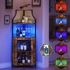Corner Bar Cabinet 5-tiers Industrial Wine Liquor Cabinet With Led Lights