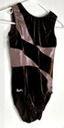 Gk Elite Am Adult Medium Gymnastics Leotard Brown Foil   Velvet Velour