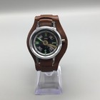 Vintage Sears Wrist Compass Men 36mm Silver Tone Leather Cuff Band