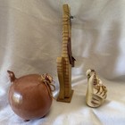 Vintage Folk Art Wood Cat Trio Round Gourd Cat  Tabby With Birdhouse   Fatty Cat