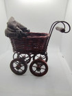 Vintage Victorian Baby Doll Hooded Carriage Stroller Coach Wicker Wood Metal