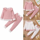 Toddler Baby Girls Kids Clothes Ruffle Ribbed Long Sleeve Tops pants Set Outfits