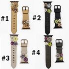Floral Leather Band Flower Bloom Rivets Hand Stitched Applique For Apple Watch