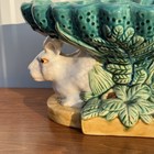 Vtg Victorian Majolica Style Ceramic Rabbit Pedestal Bowl Compote Centerpiece