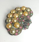 Vintage Art Deco art Nouveau Signed Large Pearl Pink Blue Crystal Fan Pin brooch