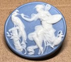 Stella Rzanski  Jasperware Button Lady   Peacock Ceramic Porcelain Blue   White