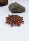 Multistone Coral Flower With Turquoise Silver Sterling Pendant