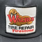 Vtg Rare Firestone Walrus Tire Repair Patch Black Adjustable Trucker Hat - Usa